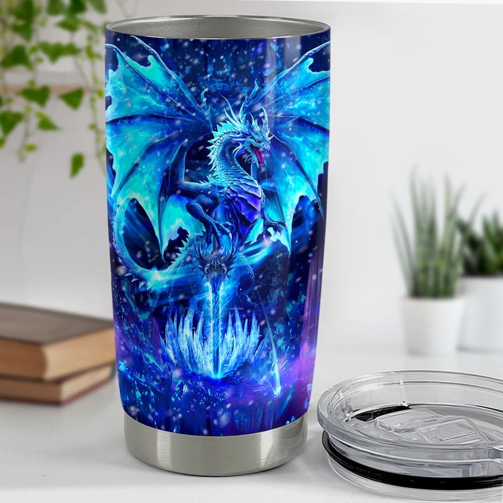 SANDJEST Vaso de dragón azul de 20 onzas con aislamiento de acero inoxidable para café, taza de viaje, regalo para hombres y mujeres, regalos para