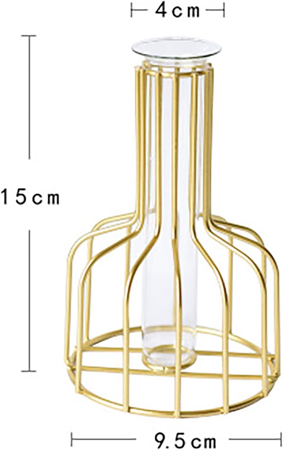 FRAKYEN Florero de vidrio geométrico con soporte de metal, flores secas de hierro, vidrio transparente, tubo de ensayo hidropónico creativo, pequeño