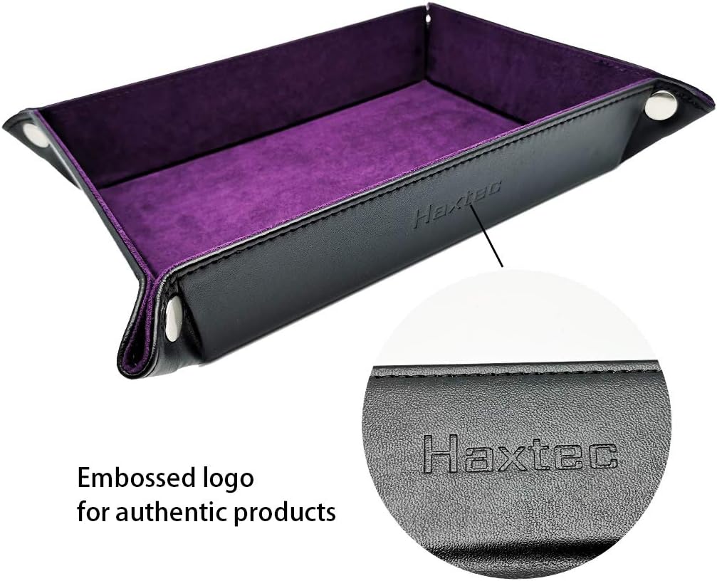 Haxtec Bandeja plegable para dados DND, color negro y morado, portátil, de piel sintética, para juegos de dados RPG como Calabozos y Dragones (negro