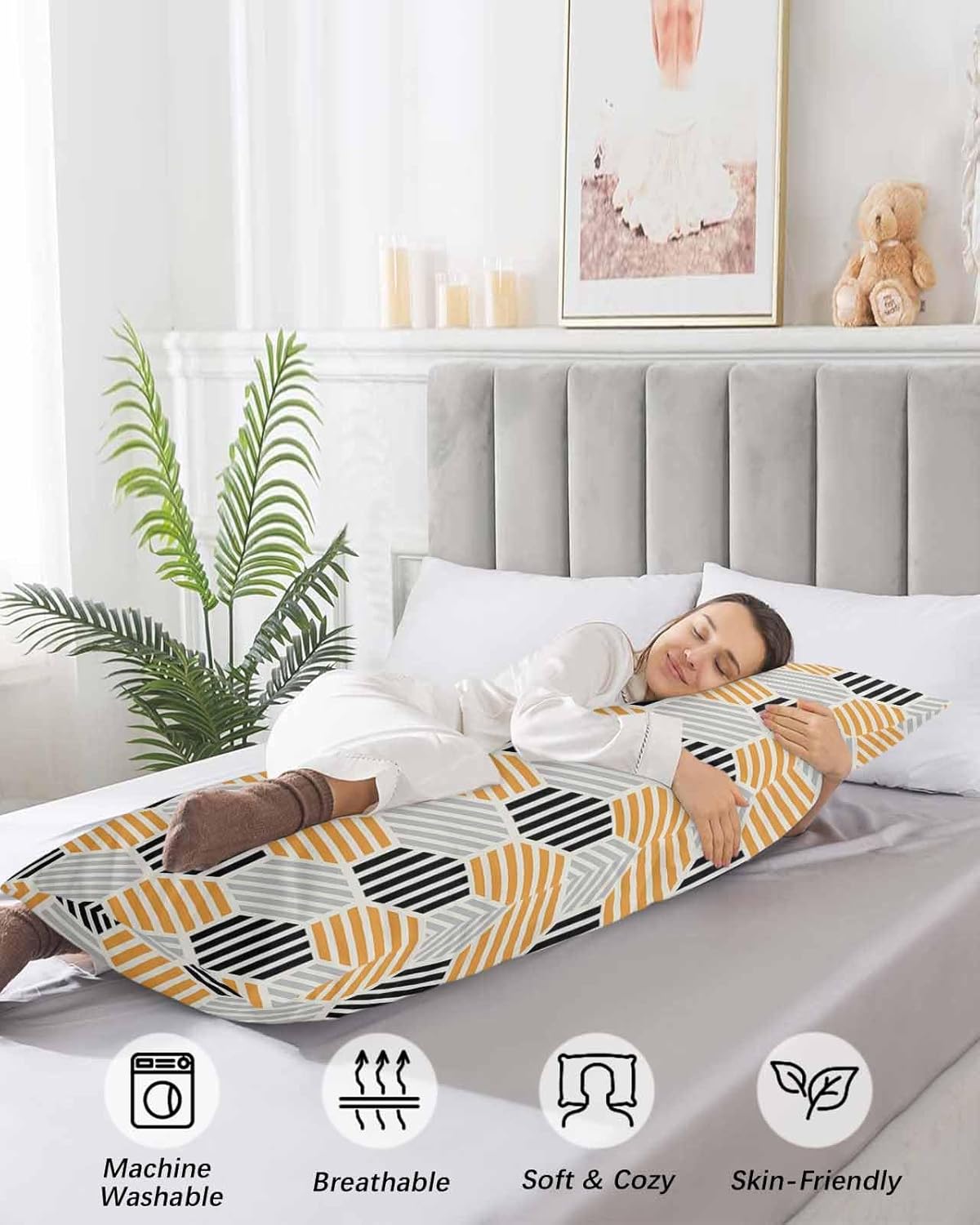 Funda de almohada corporal con diseño geométrico abstracto, fundas de almohada suaves decorativas para sofá largo lumbar con cierre de sobre,