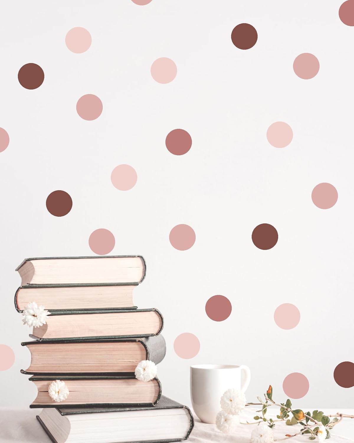 Calcomanías de pared de lunares rosados, 150 calcomanías de pared bohemias de 2 pulgadas para dormitorio, guardería o sala de juegos, calcomanías de
