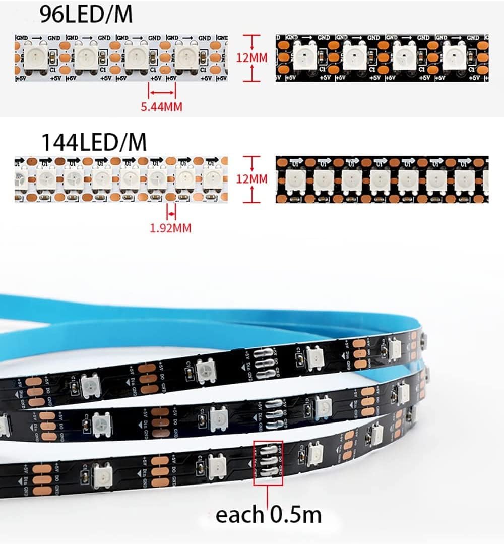 TOPXCDZ WS2812B WS2812 – Tira LED de píxeles direccionables individualmente flexible digital RGB 30607496144PixelLedsM cinta de luz 5V (5M 96LEDM,