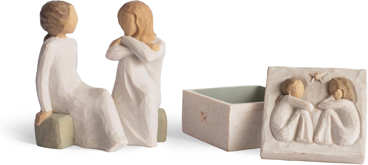 Willow Tree Figura de corazón y alma más caja de recuerdos de la amistad, juego de 2 piezas esculpido pintado a mano