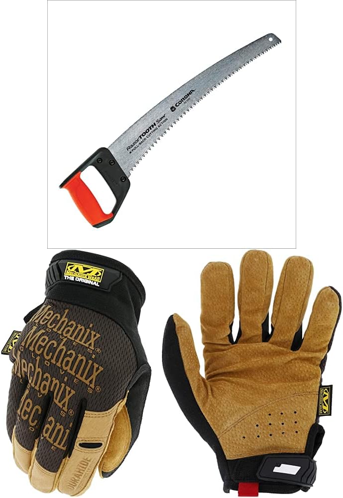 Corona RS7510D RazorTOOTH – Sierra de corte de hoja curvada resistente para cortar a mano ramas y ramas de árboles, 18 pulgadas + Mechanix Wear los