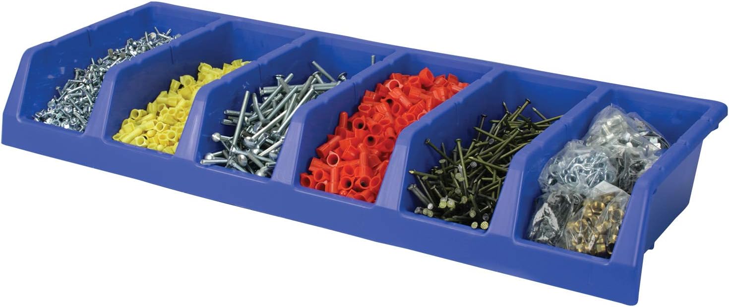 Akro-Mils 30312 System Bin – Contenedor de almacenamiento con seis compartimentos, (33 x 12 x 5 pulgadas), color azul, (paquete de 5)