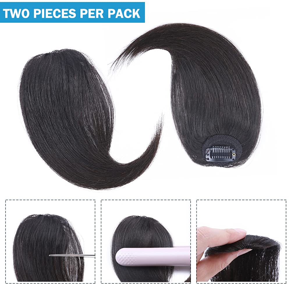 Hairro Extensiones de flequillo lateral ondulado con clip, 100% cabello humano, 2 piezas con clip en la parte media, flequillo francés, lados
