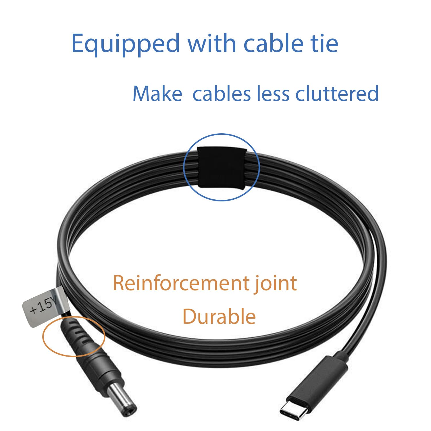 ISLOPU Cable de alimentación USB C a CC de 0.217 in x 0.083 in, entrada USB tipo C a CC cable de carga de salida de 15 V, funciona con cargador PD y