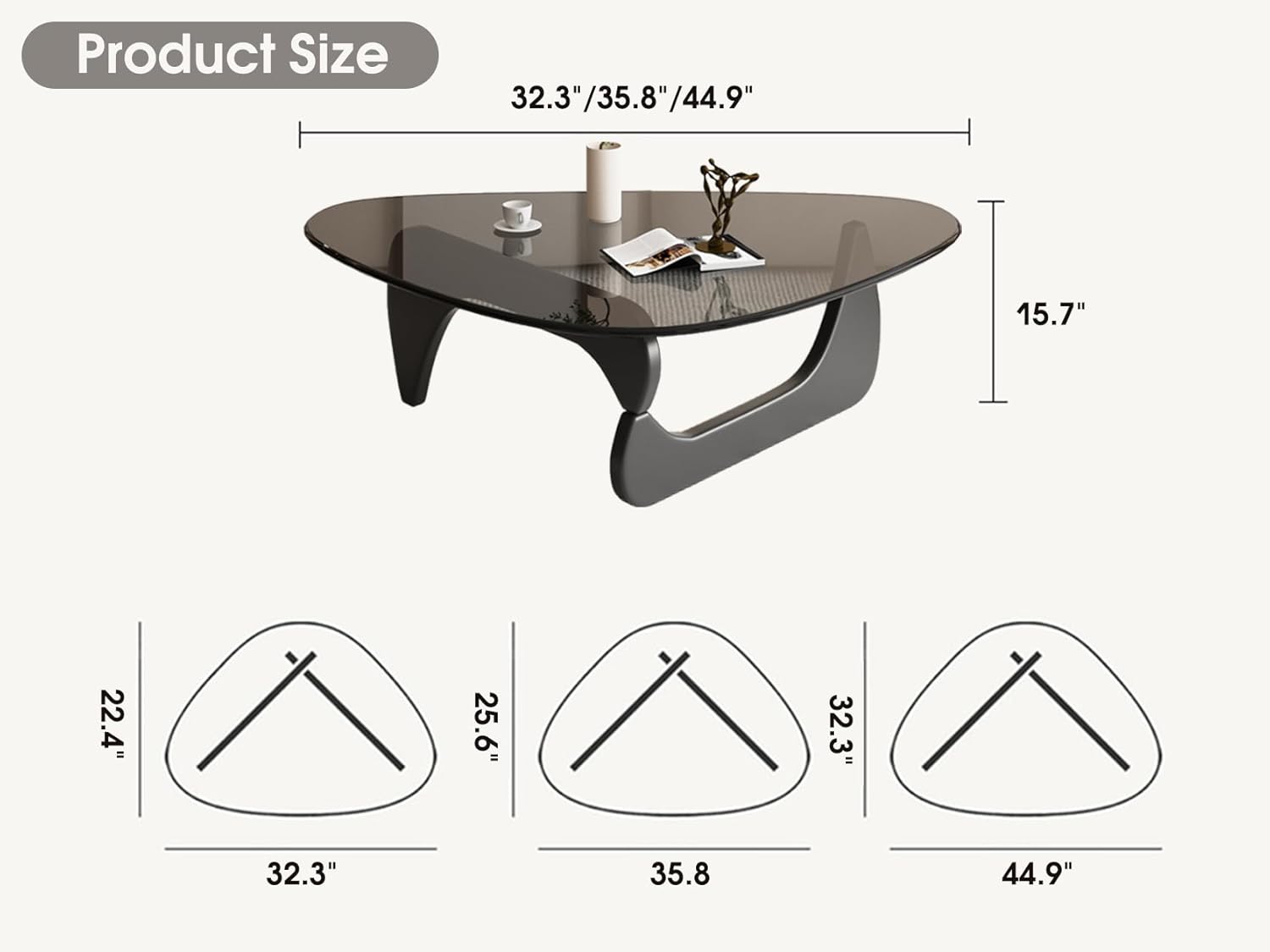 Mesas auxiliares triangulares para sala de estar, mesa de centro moderna de mediados de siglo, base de madera, parte superior de vidrio triangular,