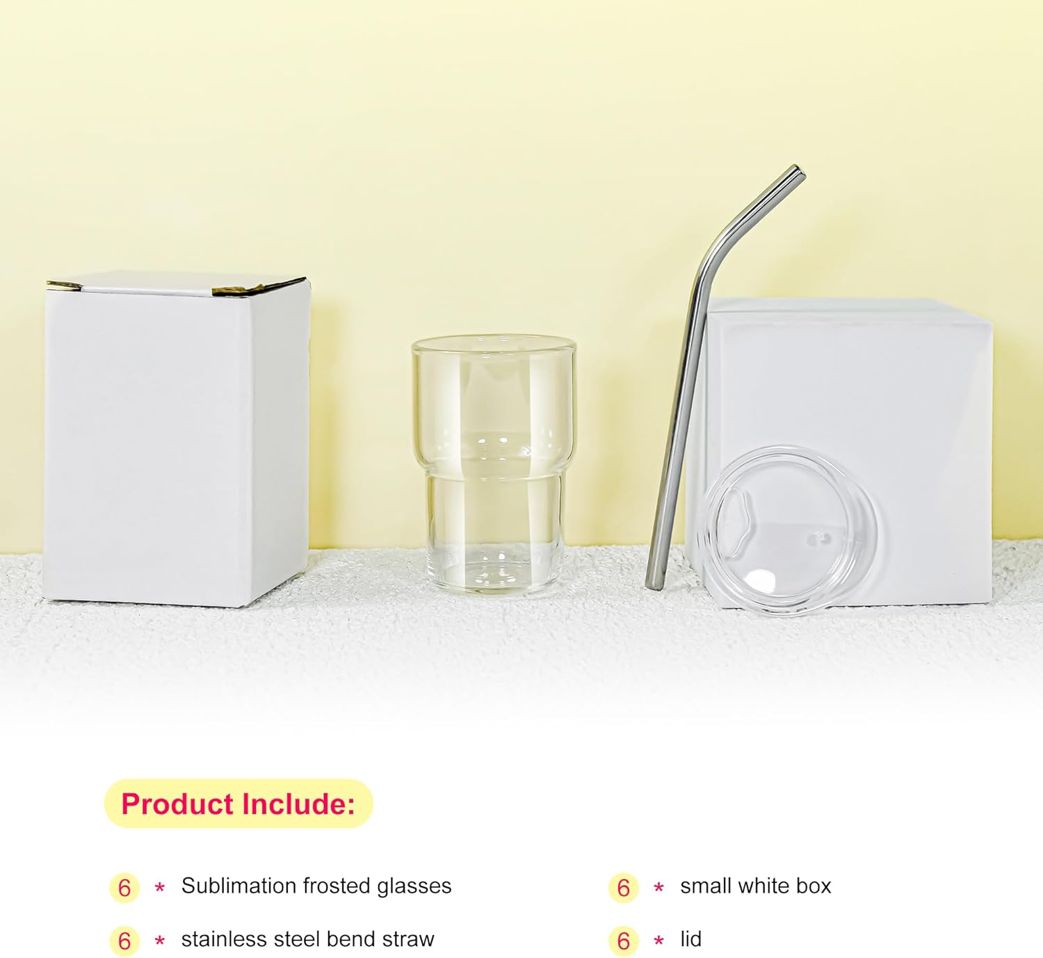 AGH Paquete de 6 vasos de 3 onzas con tapa y popote de acero inoxidable para sublimación Transpanret