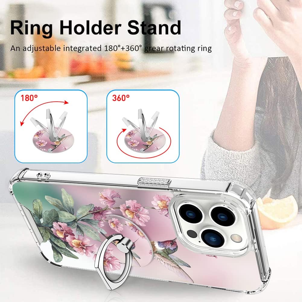 OOK Funda transparente compatible con iPhone 13 Pro Max, diseño de colibrí rosa, TPU flexible, a prueba de golpes, antiarañazos, funda transparente