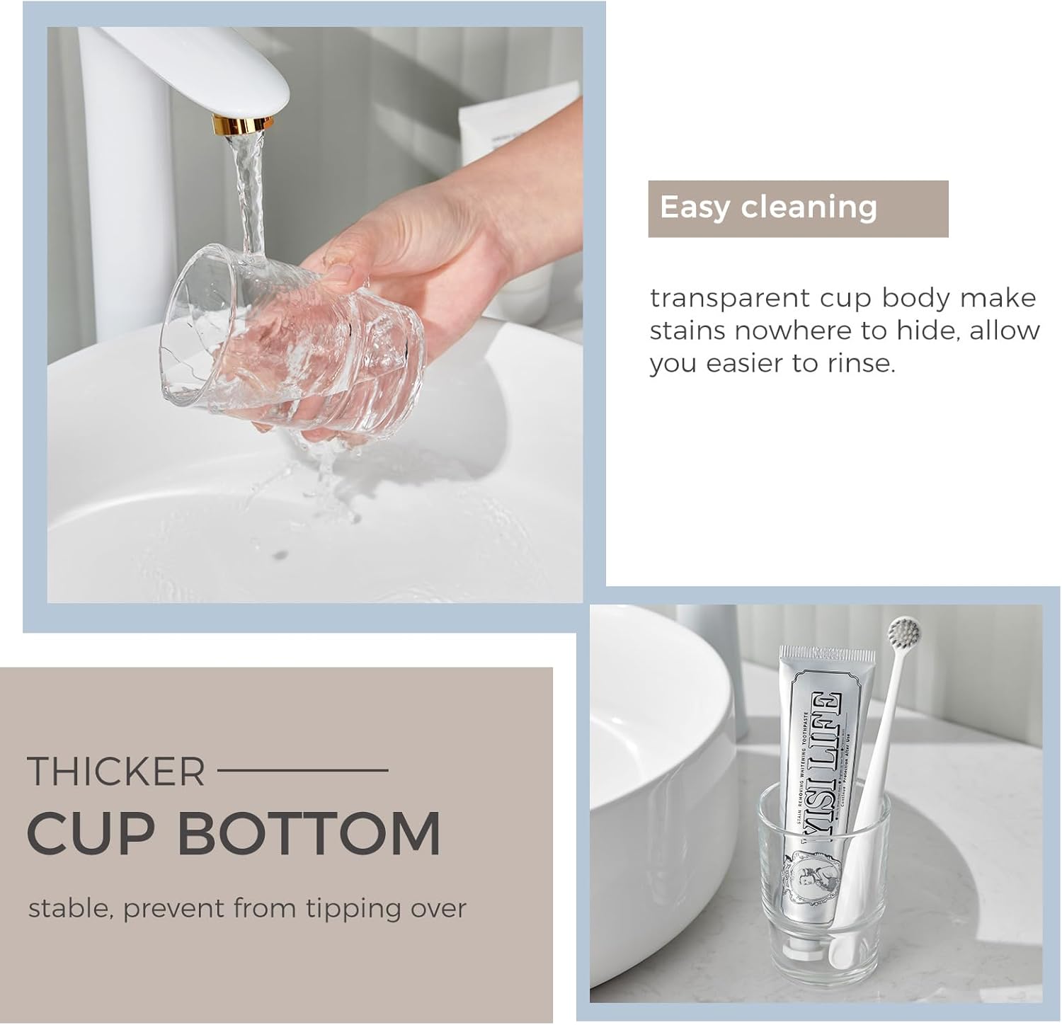 Taza de vidrio para baño, soporte transparente para cepillos de dientes y pasta de dientes, vaso para enjuague bucal