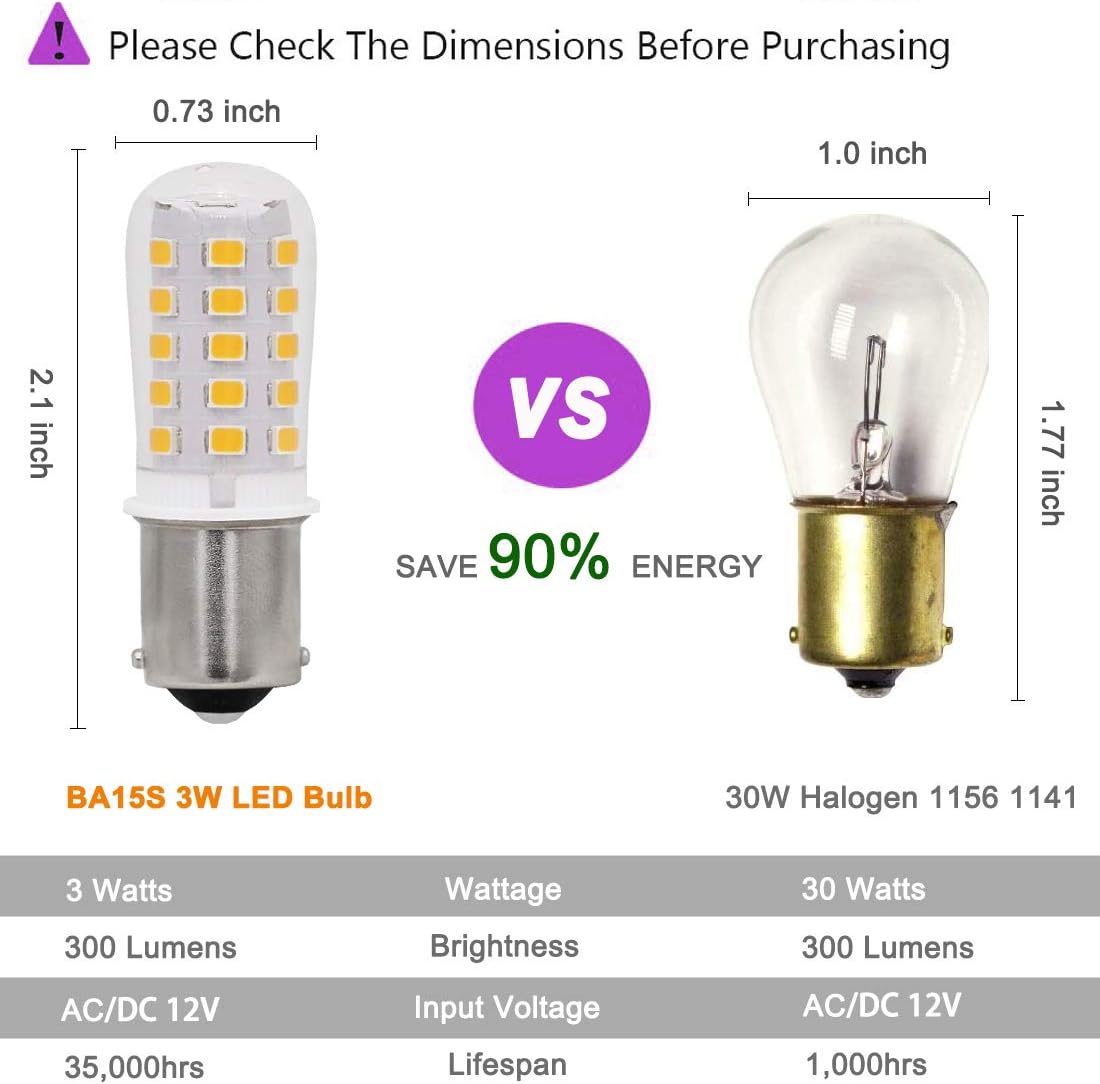 KAKEMONO BA15S – Bombillas LED de 12 V para interiores de caravana, 1156 1141 P21W S8 SC, base de contacto único de bayoneta, para luces de remolque