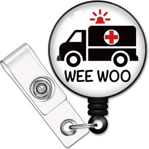 RZHV Wee Woo – Carrete retráctil con clip de cocodrilo, divertido soporte para tarjeta de identificación de ambulancia, regalo para EMT EMS RZHV Wee Woo – Carrete retráctil con clip de cocodrilo, divertido soporte para tarjeta de identificación de ambulancia, regalo para EMT EMS