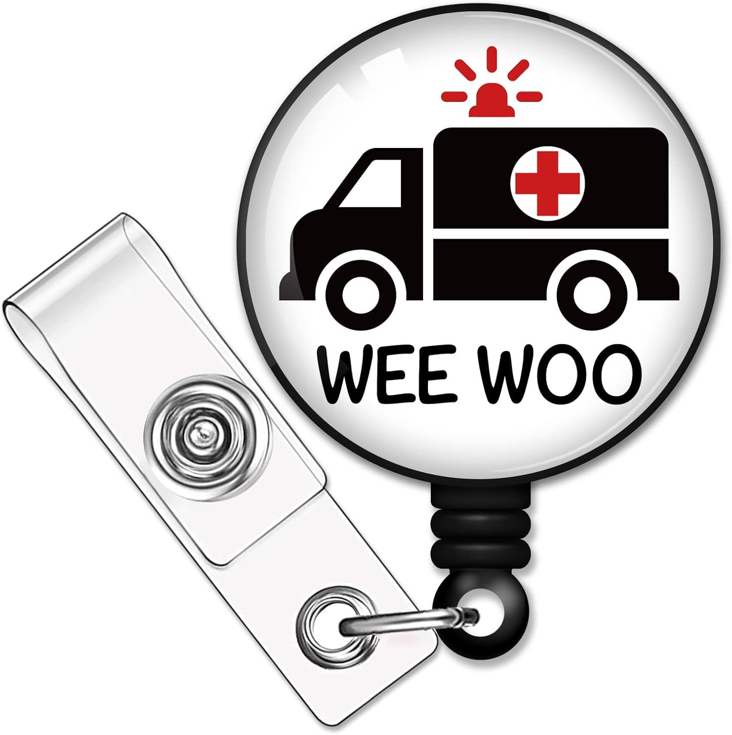 RZHV Wee Woo – Carrete retráctil con clip de cocodrilo, divertido soporte para tarjeta de identificación de ambulancia, regalo para EMT EMS