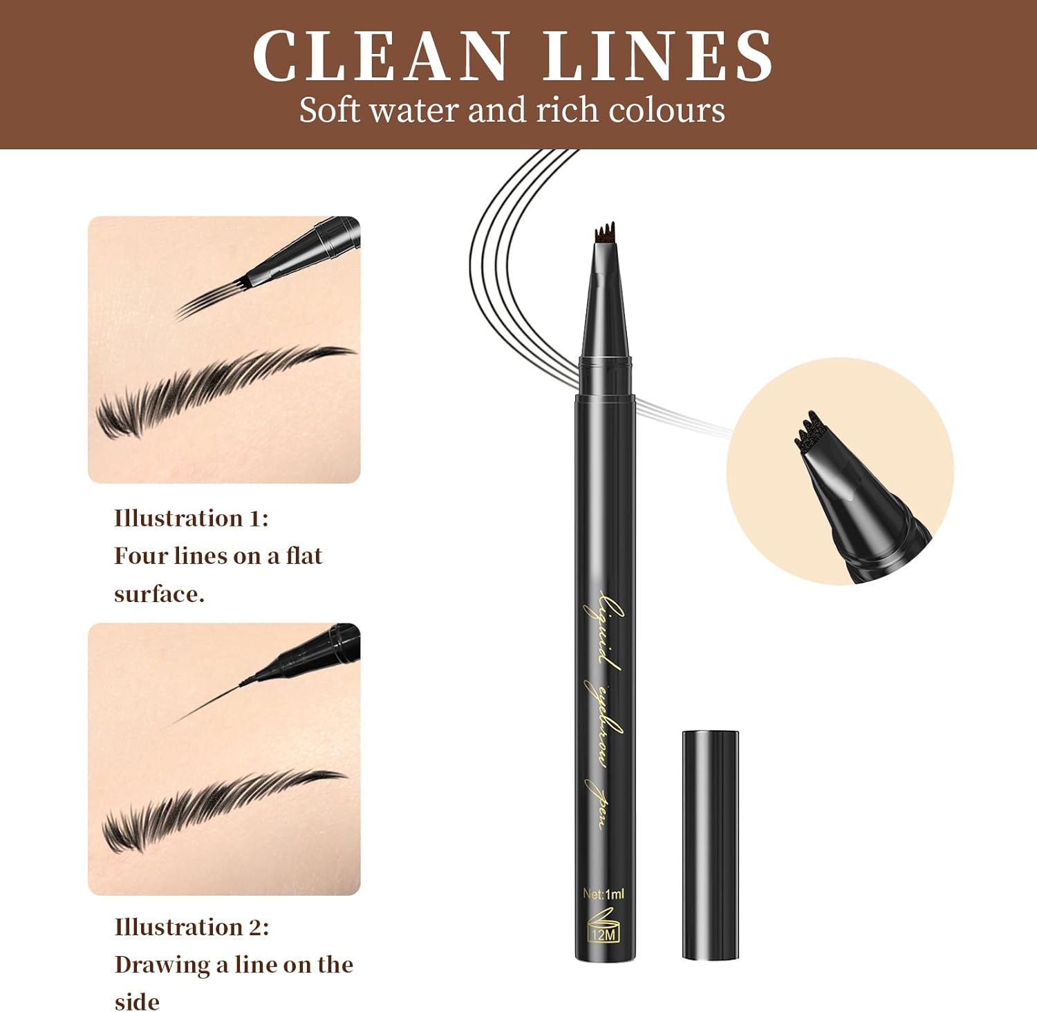 Lápiz de cejas, con aplicador de micro horquilla, pluma de cejas, de larga duración, impermeable, resistente a las manchas, lápiz de microblading de