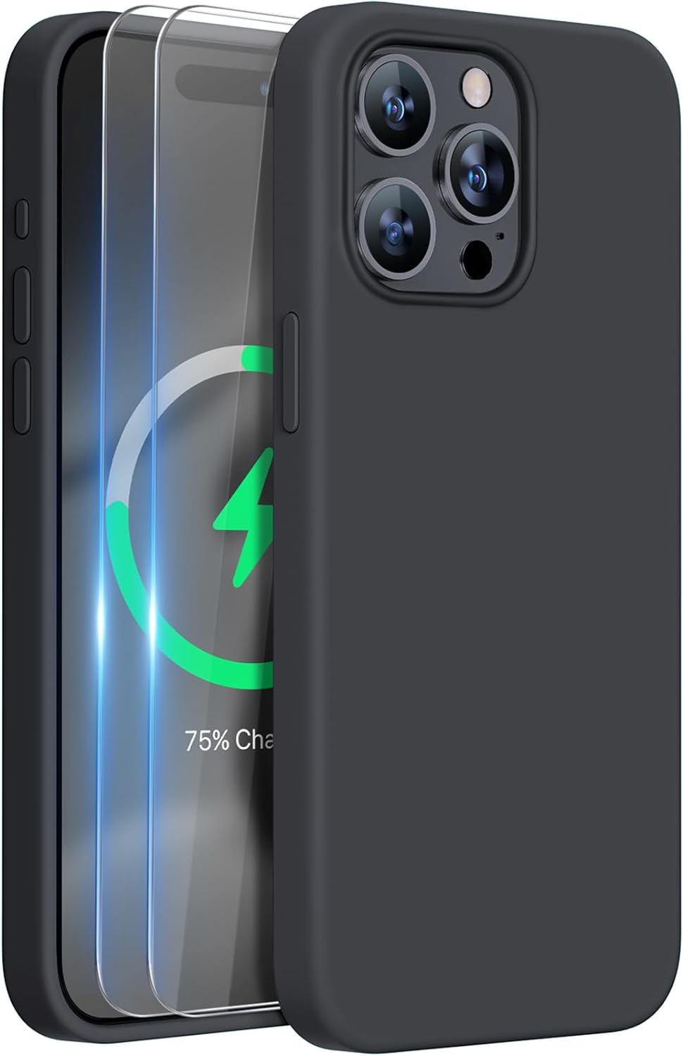 Miracase Funda diseñada para iPhone 15 Pro Max, compatible con MagSafe, con 2 protectores de pantalla, funda de silicona líquida a prueba de golpes