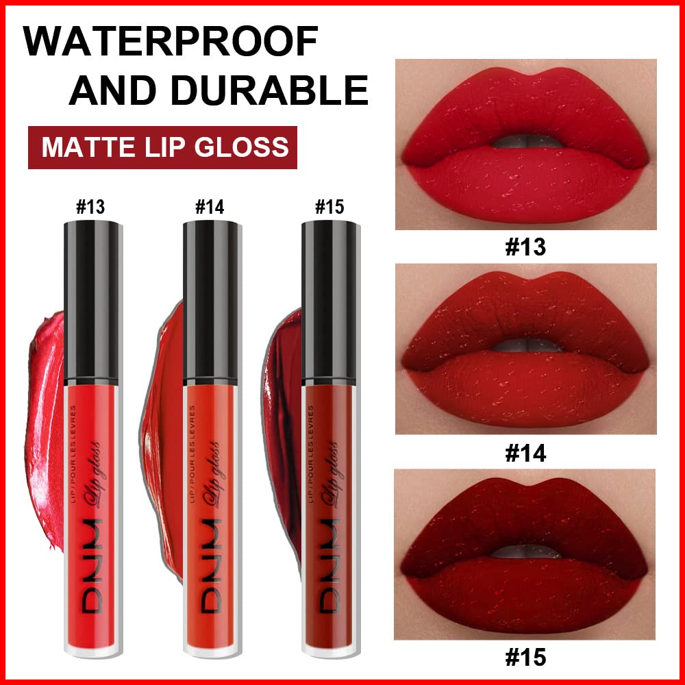 Amy’s Diary – Juego de 3 lápices labiales líquidos mate de 24 horas a prueba de manchas, DNM rojo oscuro mate, brillo labial de larga duración,