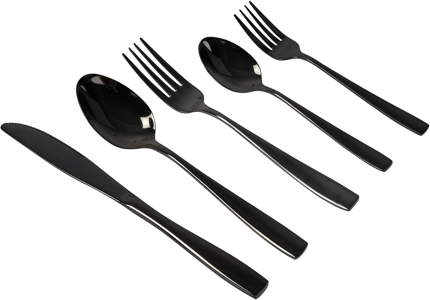 Juego de cubiertos negros de acero inoxidable, 60 piezas para 12