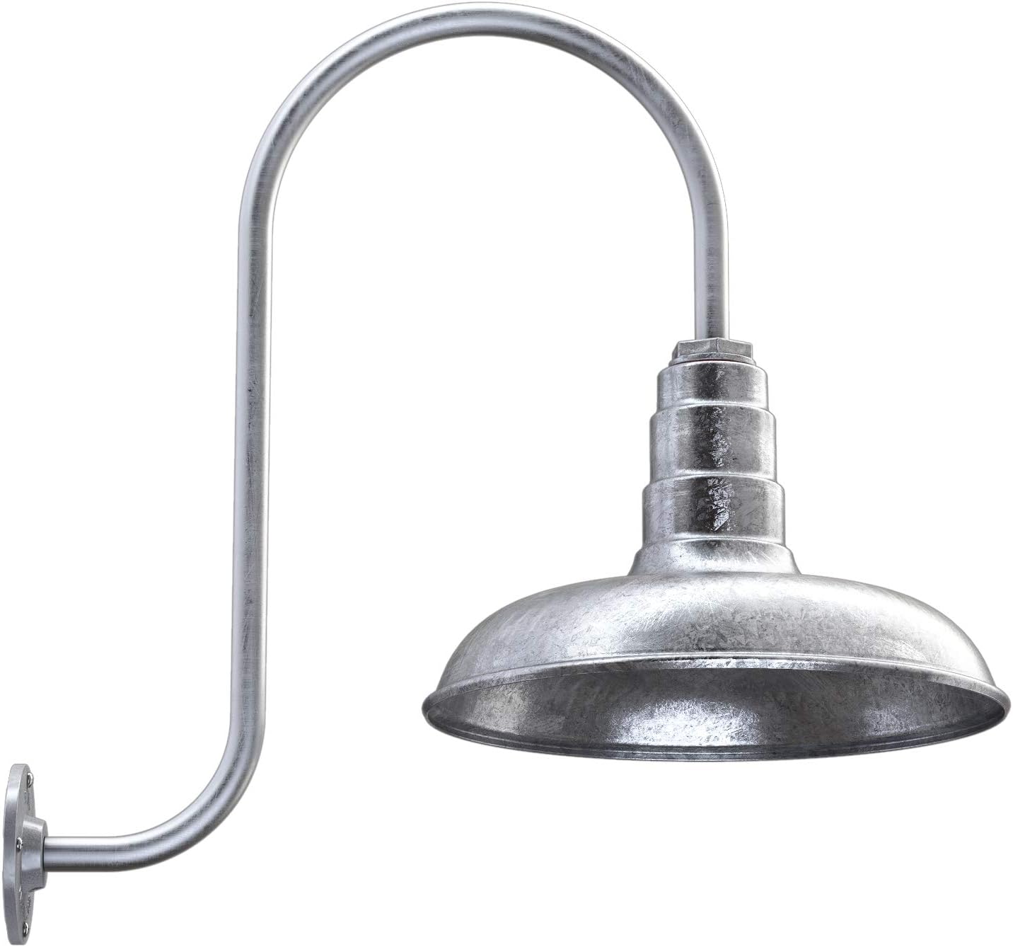 Steel Lighting Co. Topanga – Luz de granero  Montaje en pared al aire libre  Cúpula de 14 pulgadas  Cuello de cisne ascendente  Luz de garaje de