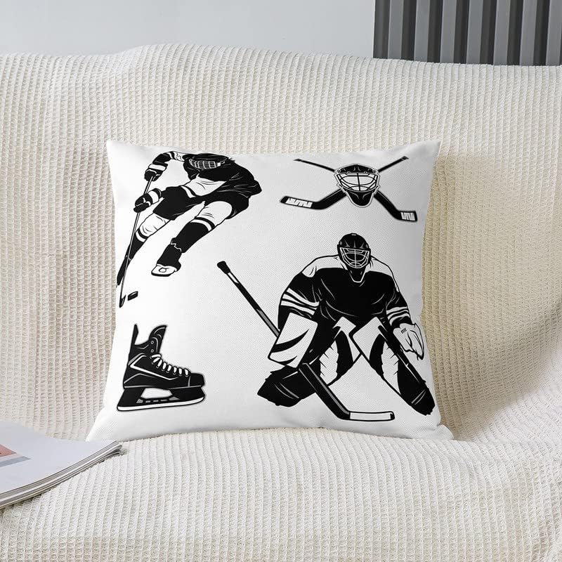 Feelyou Juego de 2 fundas de almohada de hockey sobre hielo, funda de cojín para juegos de deportes sobre hielo para decoración del hogar, sala de