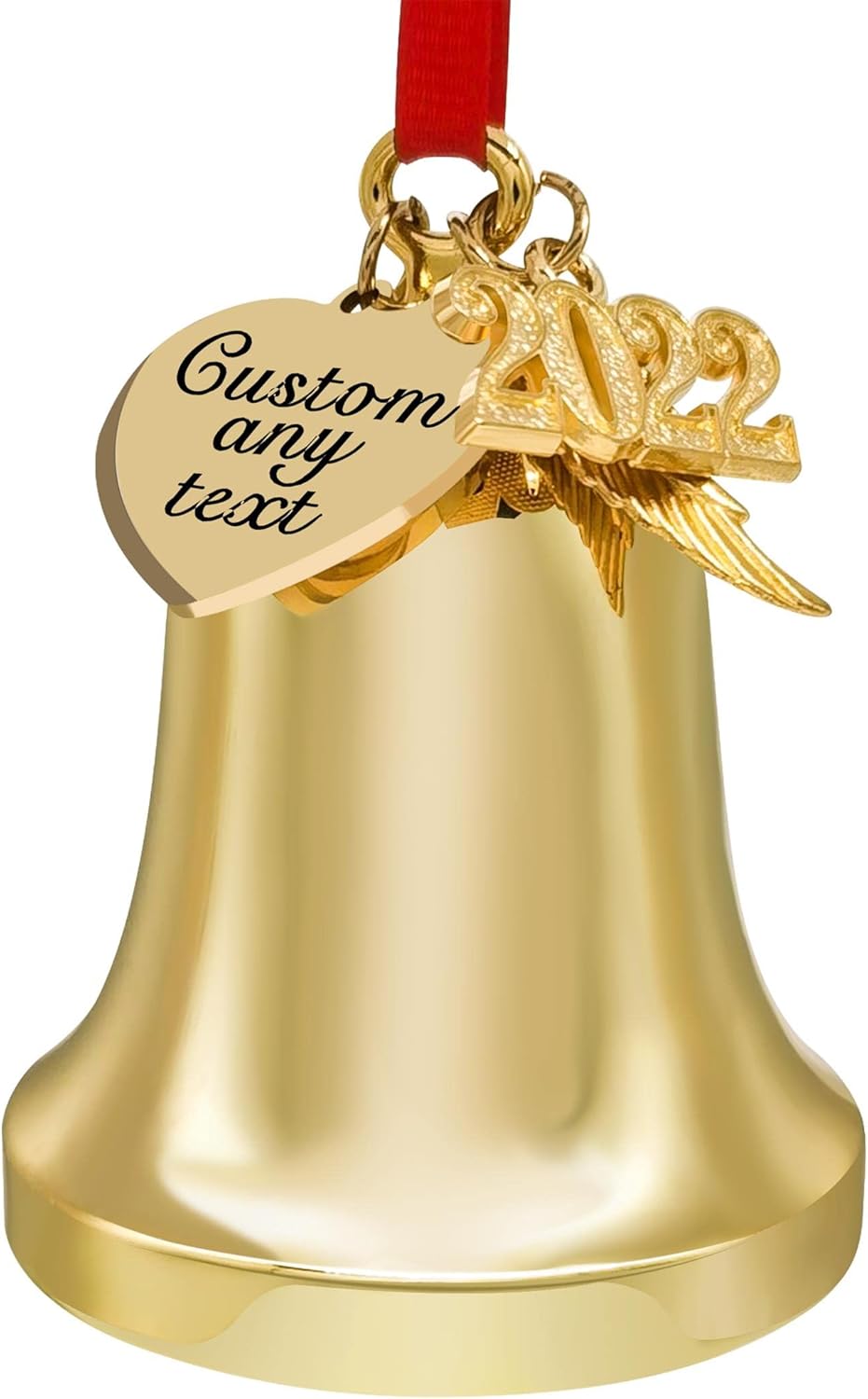 FKOG Adorno personalizado de campana de Navidad y campana de trineo, alas de ángel plateadas grabadas 2023, campanas de Navidad, bodas,