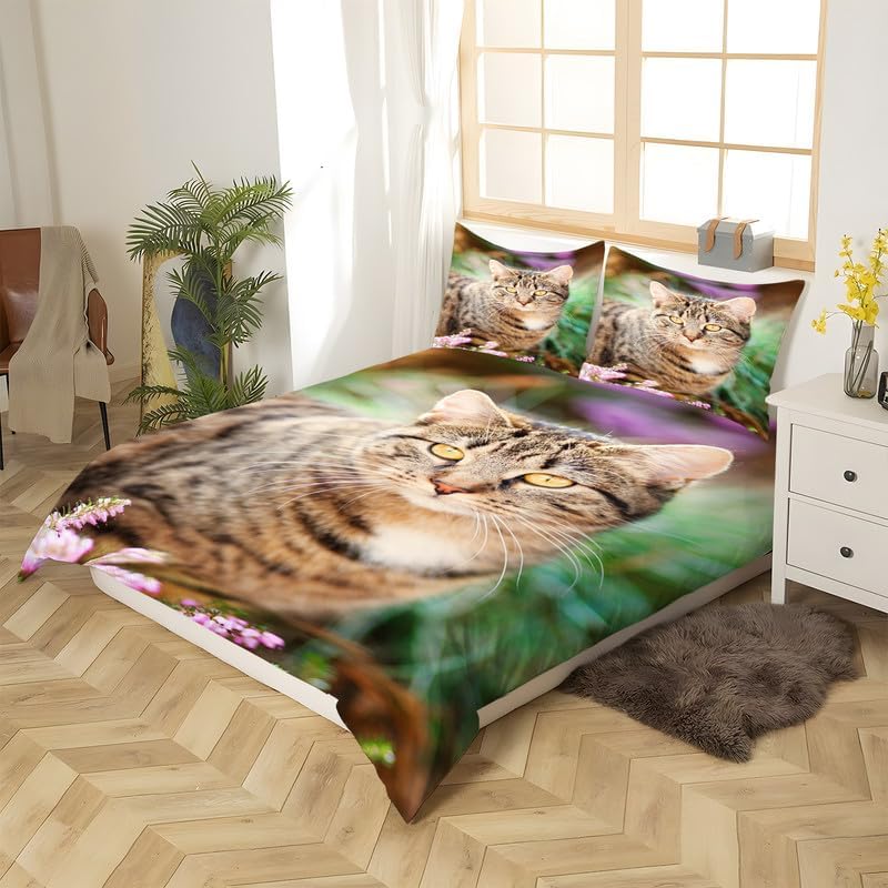 Civet – Juego de funda de edredón verde claro con estampado de animales, tamaño Queen, funda de edredón de microfibra suave y 2 fundas de almohada