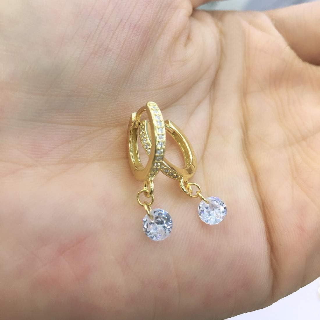 Adabele SS90-2 – 4 ganchos redondos para aretes de plata de ley con circonita cúbica de 0.630 in (0.63 pulgadas) con diamantes sintéticos,