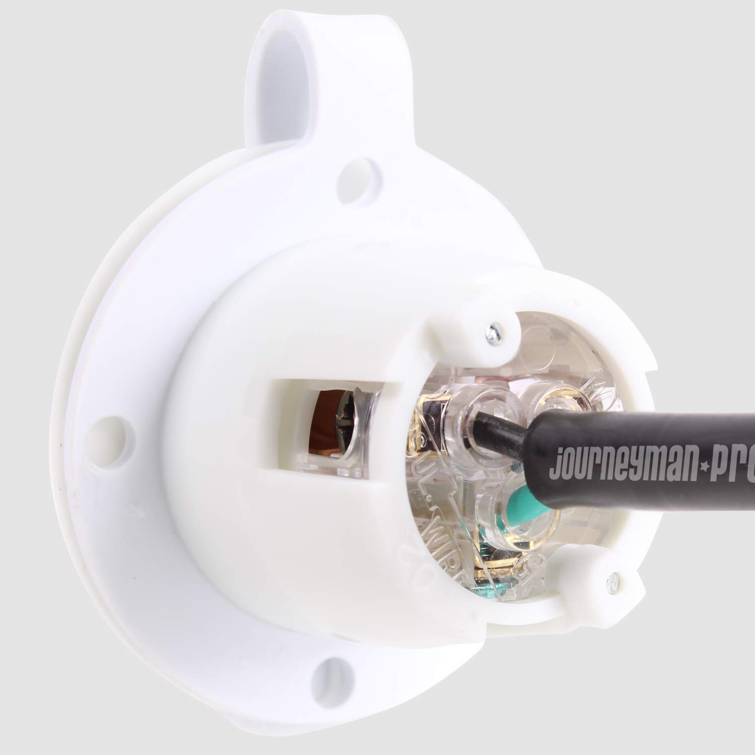 Journeyman-Pro 5279 15 Amp 120-125 voltios, salida con brida NEMA 5-15, grado comercial blanco, 2 polos-3 cables, receptáculo de cargador de enchufe