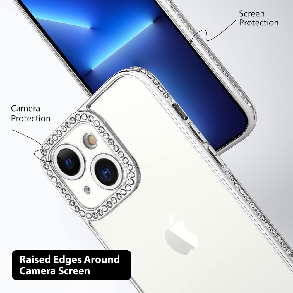 KANGHAR Funda compatible con iPhone 13 suave TPU chapado de lujo brillante cristal diamante parachoques transparente funda protectora para iPhone 13