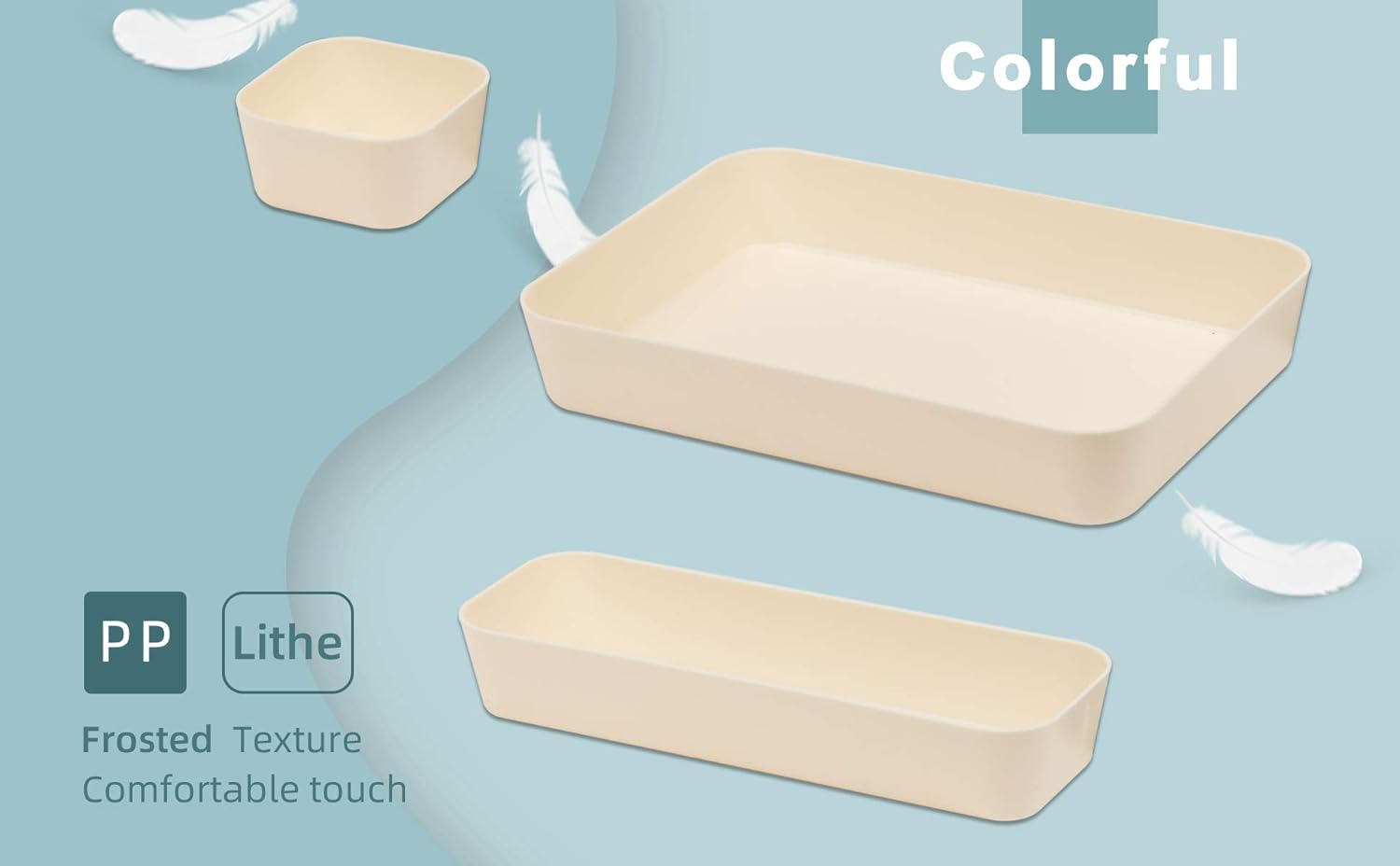 Backerysupply Juego de 12 organizadores de cajones de escritorio de plástico de color beige para maquillaje, baño, oficina, cocina, cajón, caja de