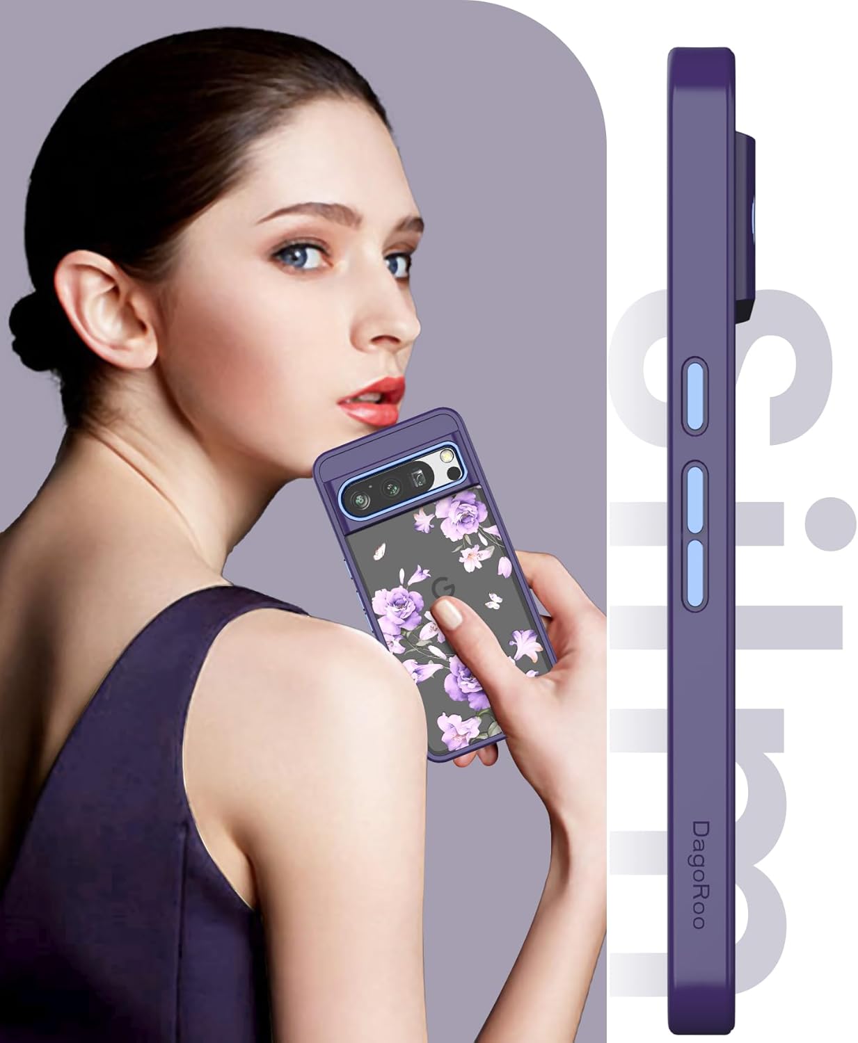Funda para Pixel 8 Pro, Google 8 Pro protección de grado militar TPU suave y delgada y policarbonato duro, fundas con patrón de flores transparentes