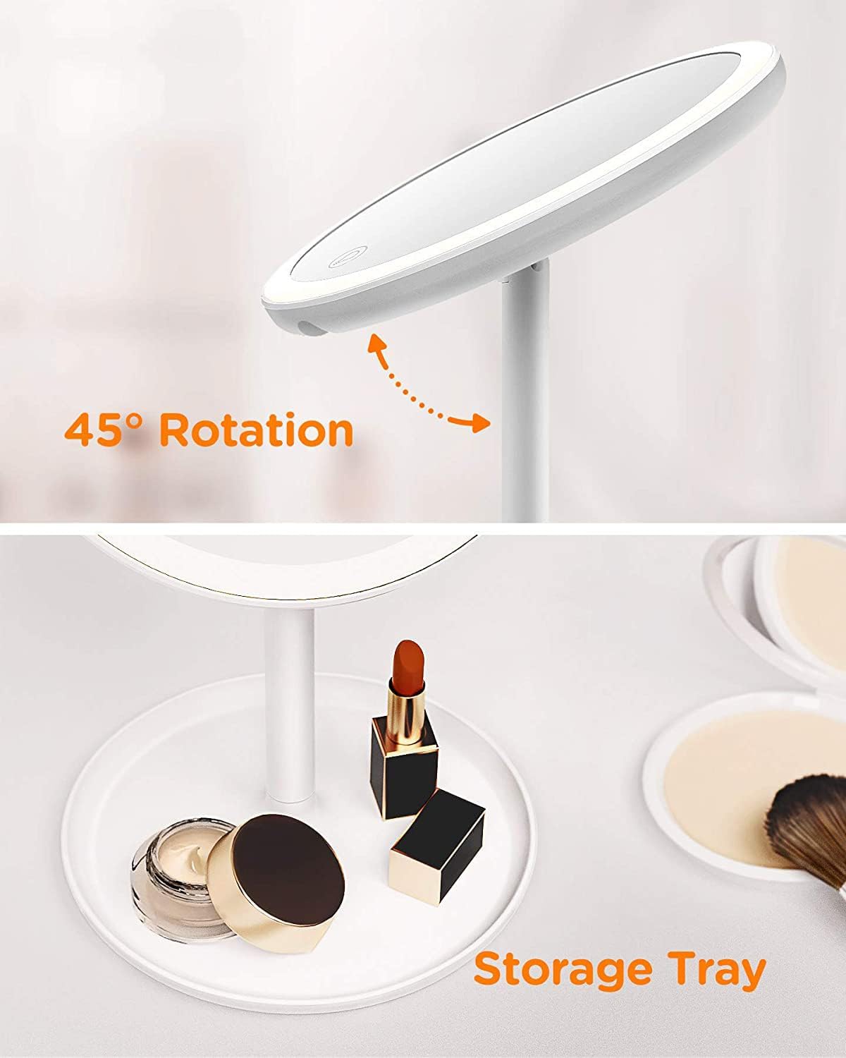Espejo de maquillaje LED con luces, espejo de belleza iluminado con aumento 5X, iluminación de 3 colores, control táctil, espejo cosmético LED de
