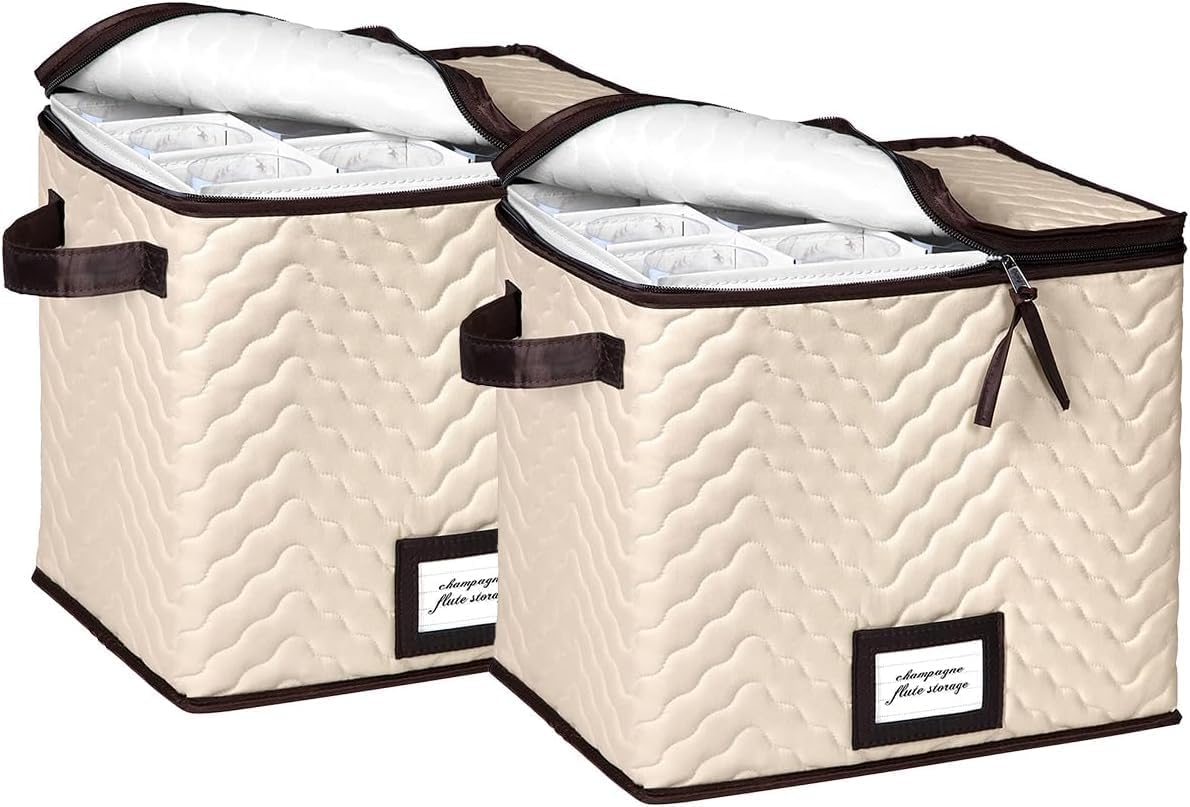 Hold N Storage – Juego de 2 vasos de vino con divisores, cada uno tiene capacidad para 12 copas de champán de hasta 11 pulgadas de alto, estuche de