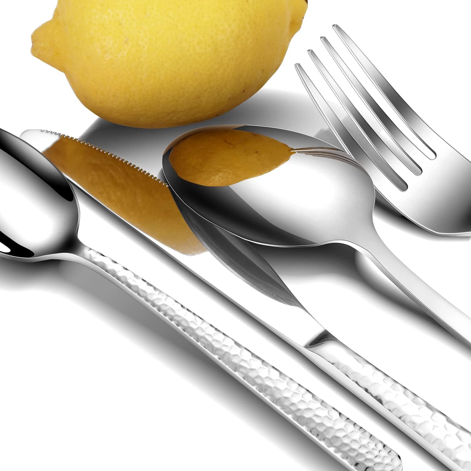 Hammered Silverware Set, 30 Pieces Flatware Set Service for 6, Mirror Polished Cutlery Utensil Set Include Fork Knife Spoon Set Dishwasher Safe,