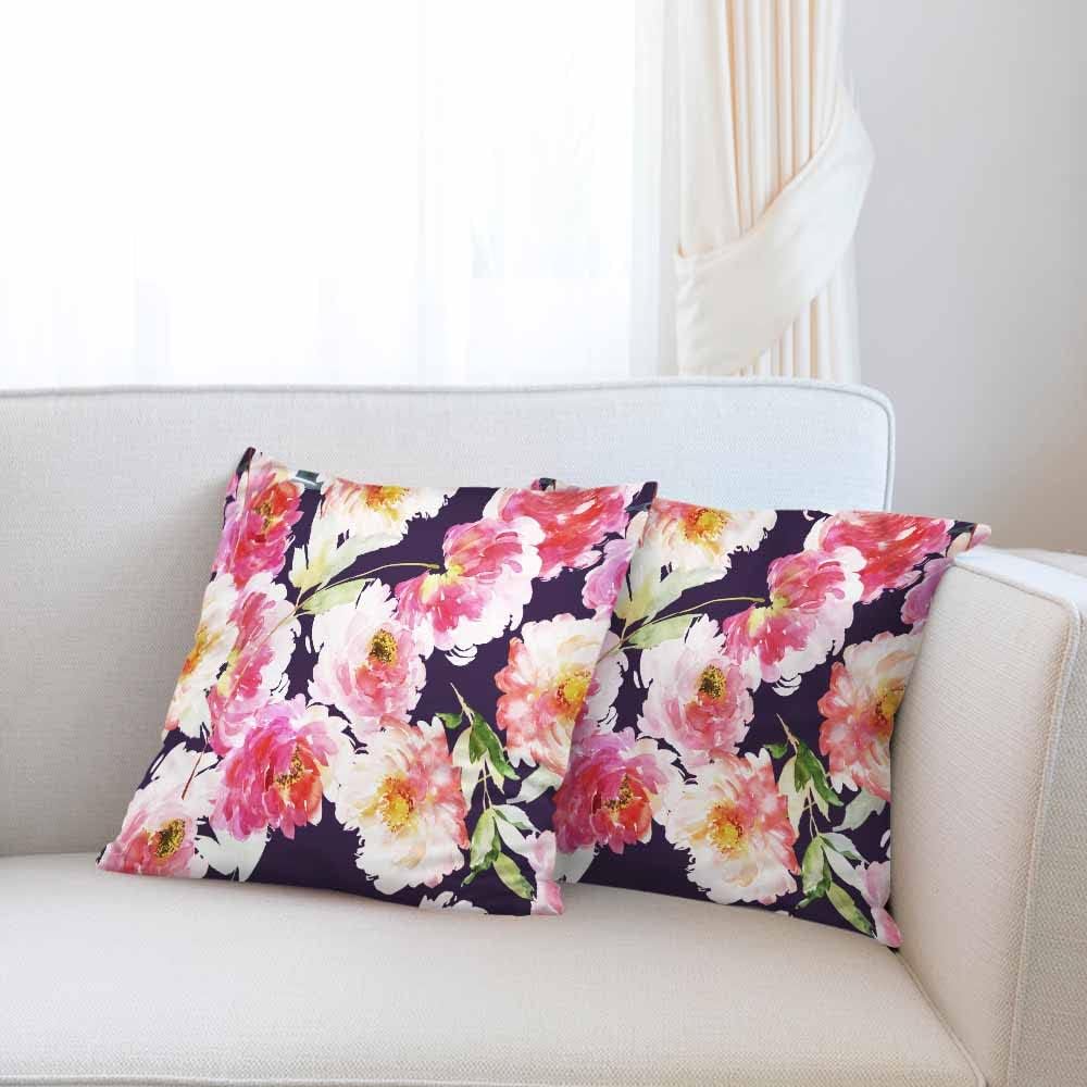 Beabes Juego de 2 fundas de cojín con flores de peonía rosa con hojas verdes en acuarela, fundas de almohada decorativas suaves y modernas de doble