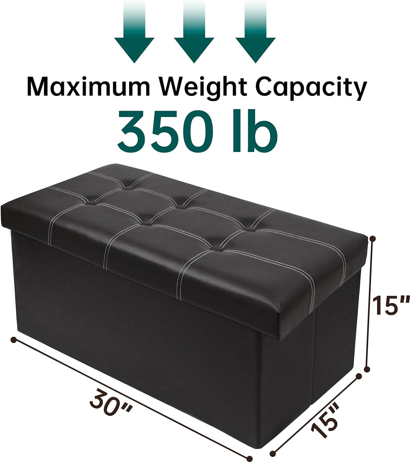 Otomana plegable de almacenamiento de 30 pulgadas, otomana de cuero sintético negro, banco de almacenamiento para dormitorio, sala de estar y