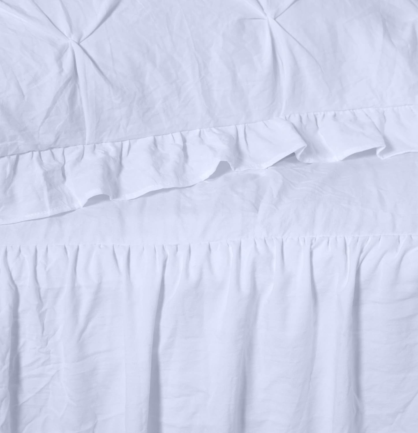 Chezmoi Collection Aria – Juego de colcha plisada de 3 piezas con falda con volantes  French Country Chic Farmhouse  King, color blanco