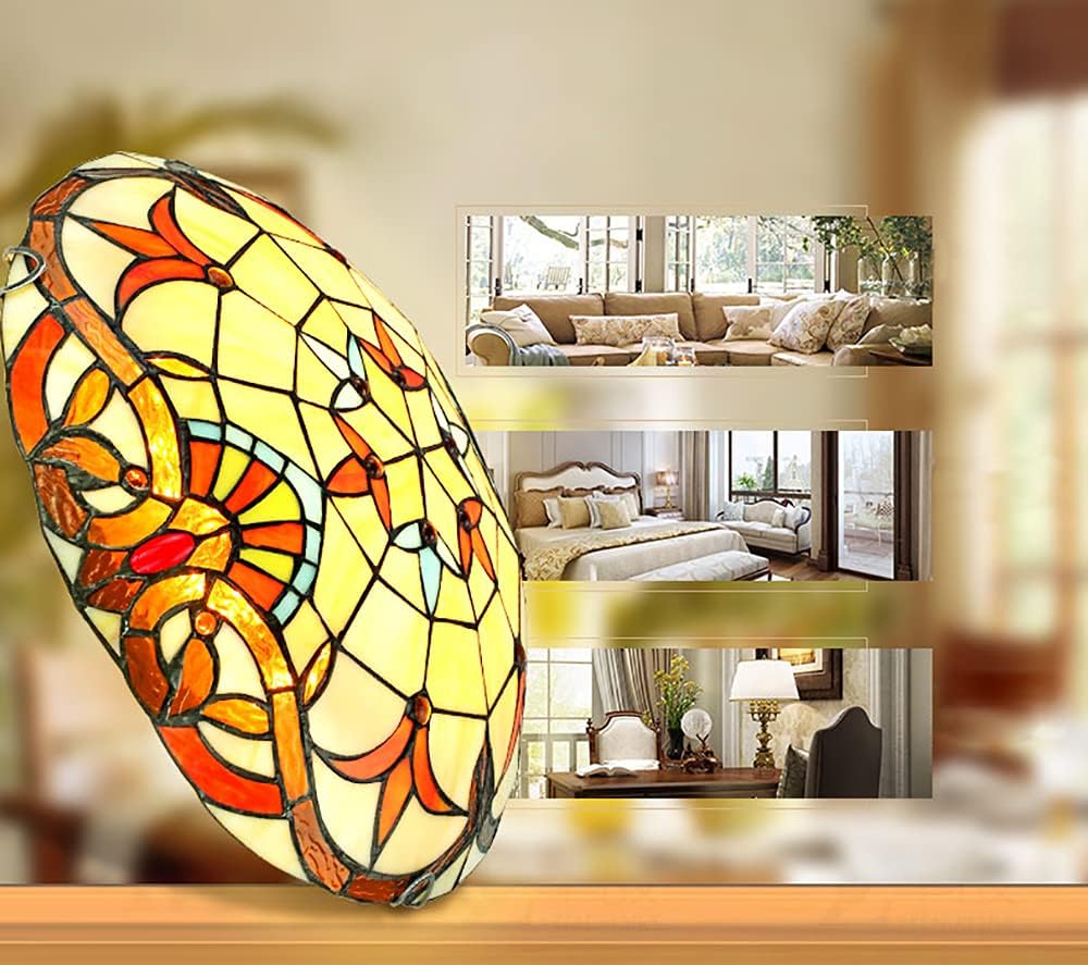 Lámpara de techo Tiffany con motivo de flores, montaje empotrado, pantalla de vitral, lámpara de techo para dormitorio, sala de estar, entrada,