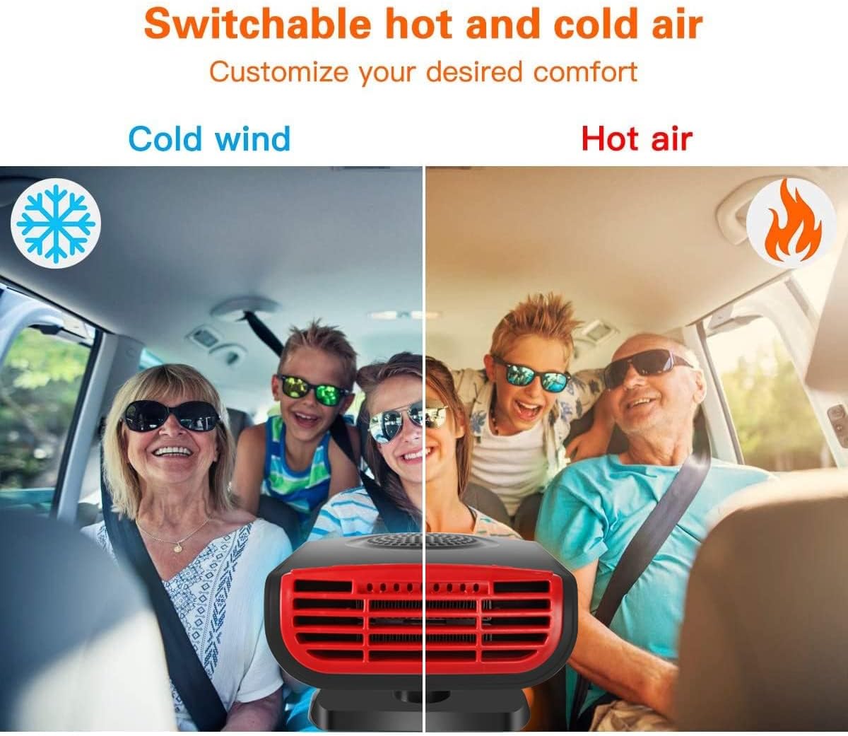 Milukon Calentador de coche portátil 2 en 1 Calentador de enfriamiento y calefacción para vehículo Enfriador de aire electrónico 12V Calentador de