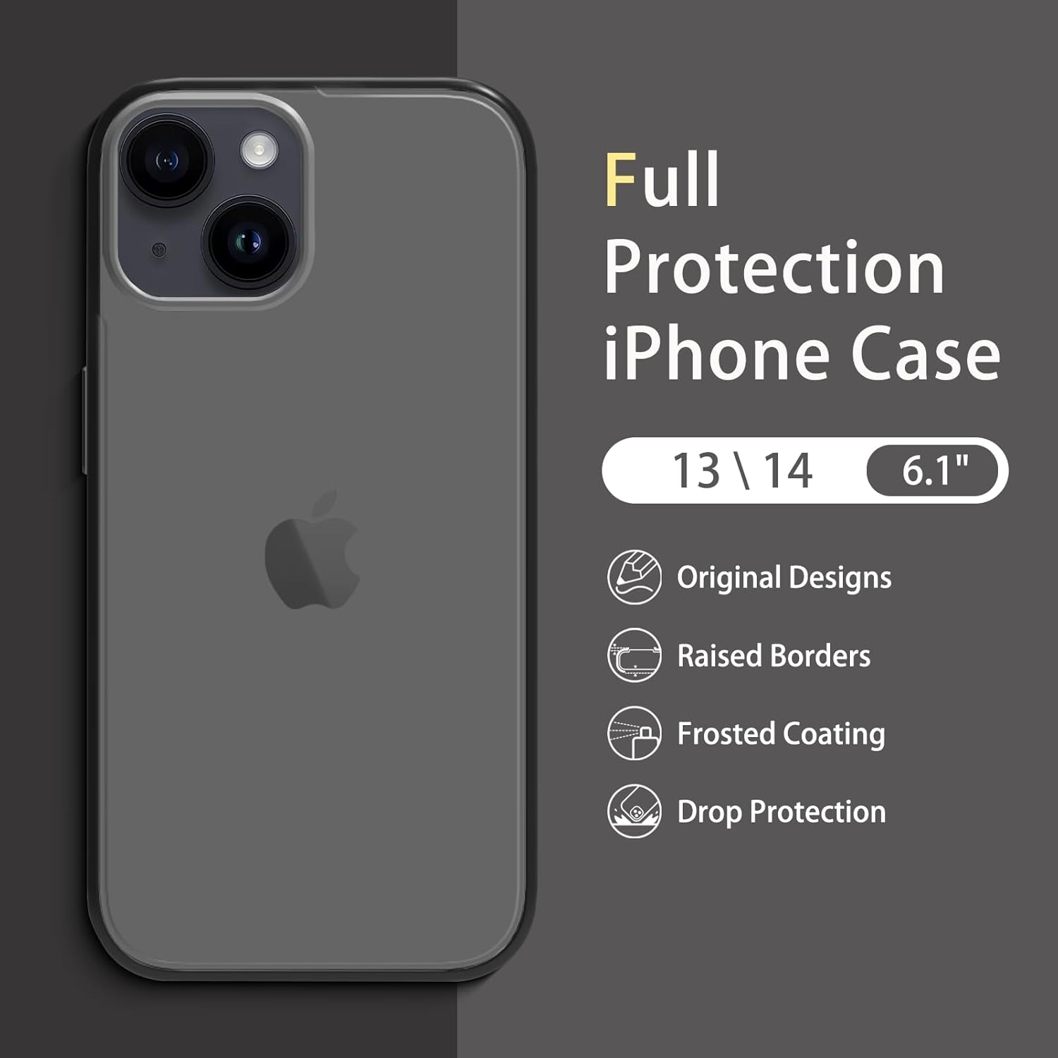 Funda rígida para iPhone 13 iPhone 14 protector de lente de 0.2 pulgadas protección de grado militar de 6.6 pies Funda translúcida mate delgada a