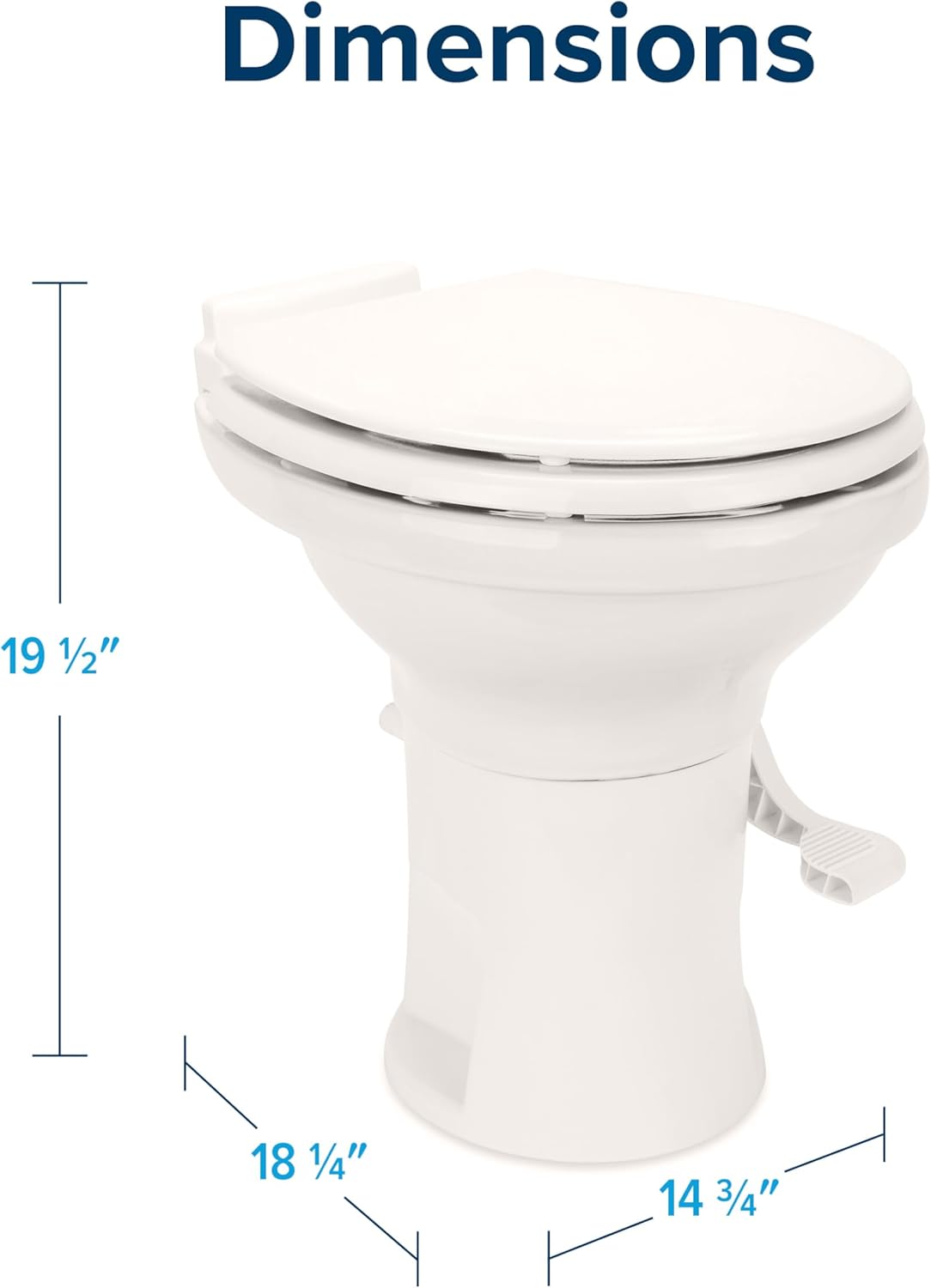 Camco Inodoro de cerámica prémium para cámper o caravana, cuenta con sistema de descarga por gravedad con práctico pedal de pie, diseño ergonómico