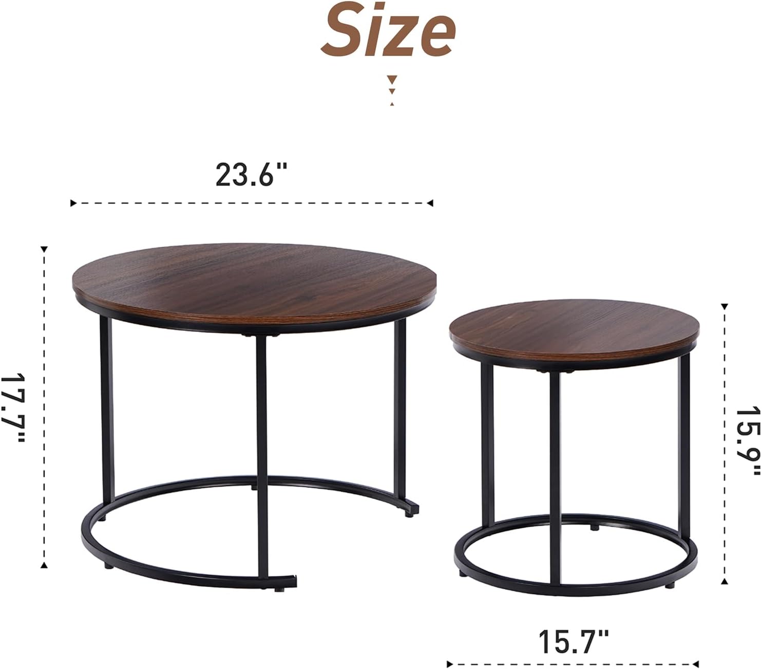 Mesa de centro anidable, mesas redondas anidables de 23.6 pulgadas, juego de 2, mesas decorativas apilables con marco de metal para sala de estar y