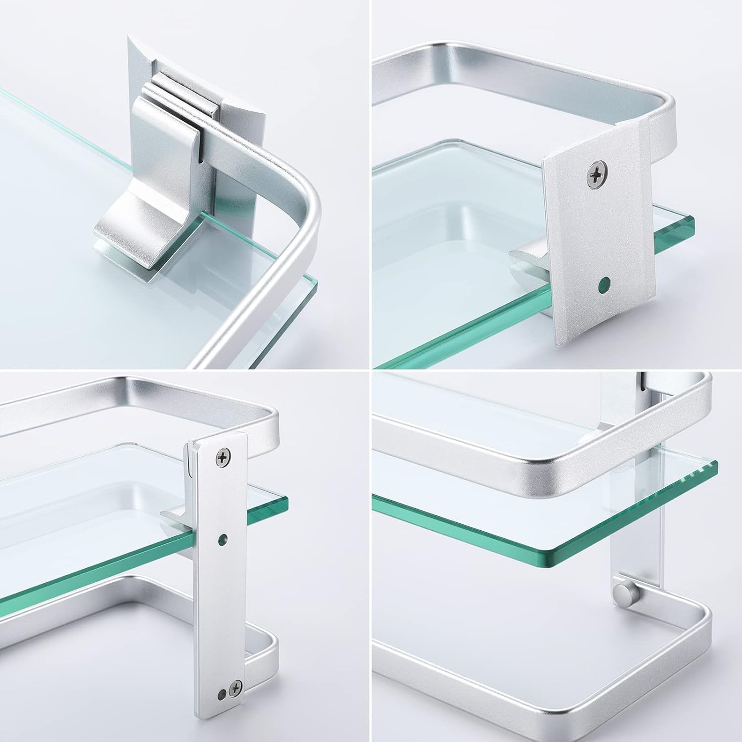 KES Estante de baño de vidrio, estantería de vidrio para pared, estante de baño con barra de esquina, estante rectangular montado en la pared a
