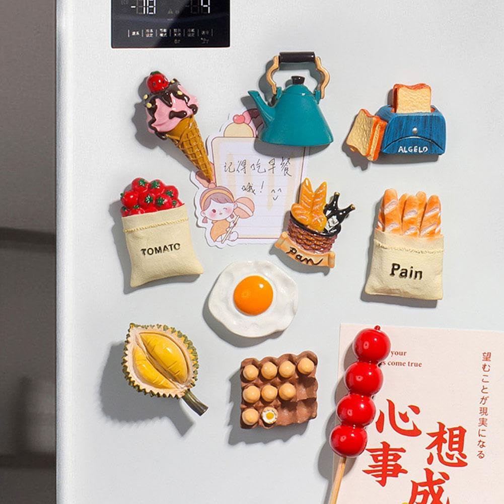 Imán de nevera de alimentos de simulación 3D, imán creativo de pizarra blanca, huevo de resina, heladopan, decoración del hogar, accesorios de
