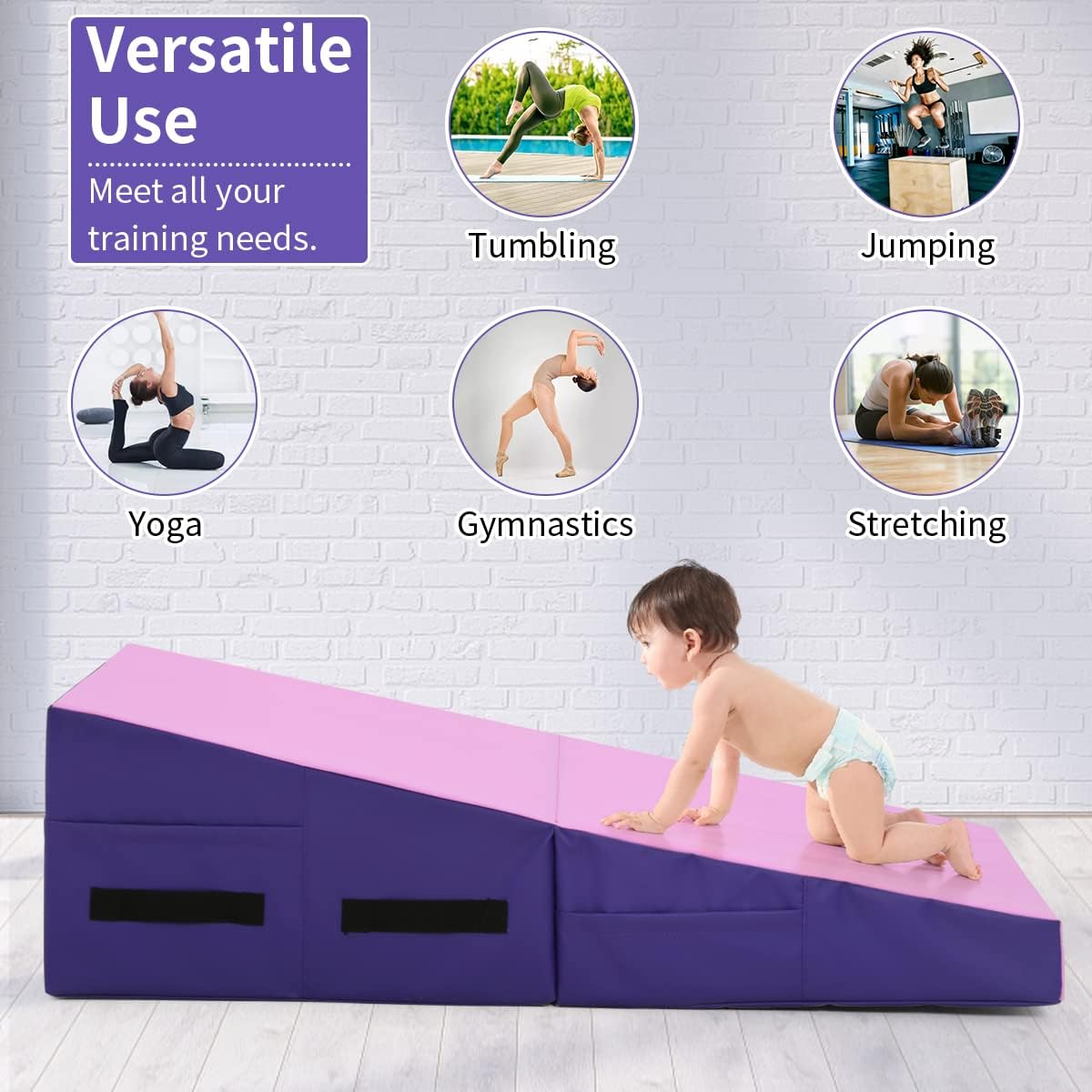 BLKMTY Gymnastics Mat Incline Mats 48″x24″ Folding Tumbling Mats Cheese Wedge Mat Kids Cheese Mat IndoorOutdoor Exercise Yoga Mat for Gymnastics