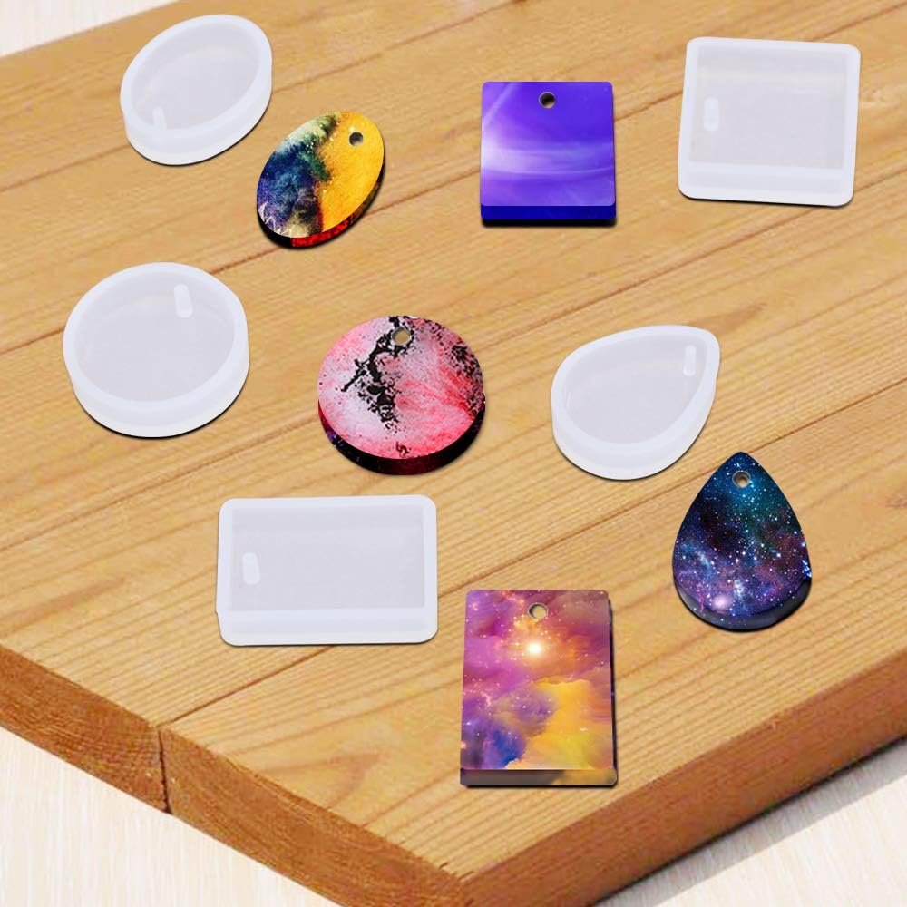 AIFUDA – 25 moldes de fundición de joyería, 5 estilos de moldes de resina colgantes con agujero para colgar joyas de resina, llavero, colgante,