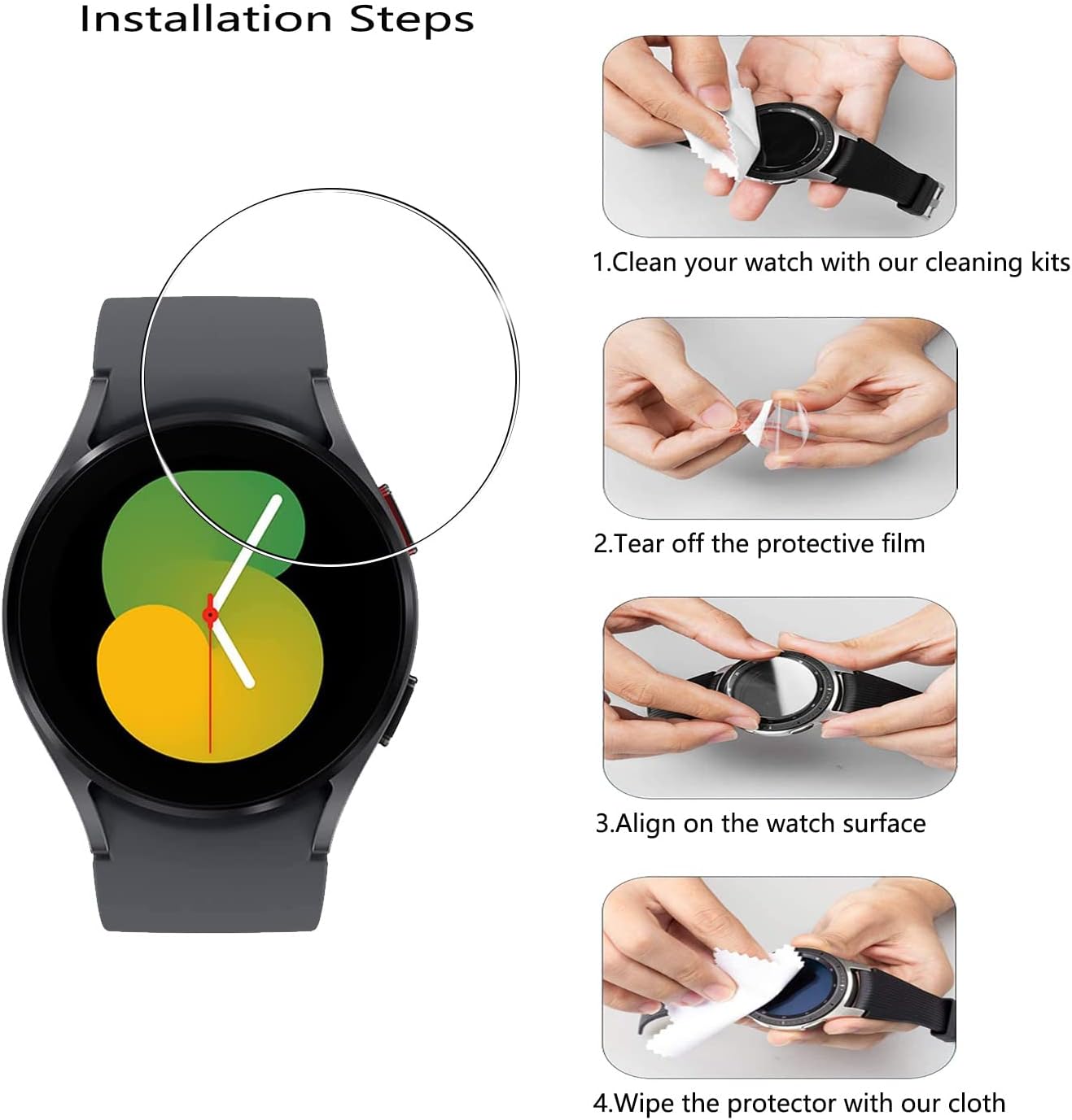 Paquete de 5 protectores de pantalla de vidrio templado para Samsung Galaxy Watch 5 (1.575 pulgadas), antiarañazos, antihuellas, protector de