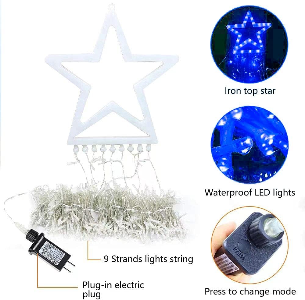 Luces decorativas de Navidad para exteriores, 317 luces LED de 11.5 pies, 8 modos de iluminación de memoria y temporizador, luces de estrella de