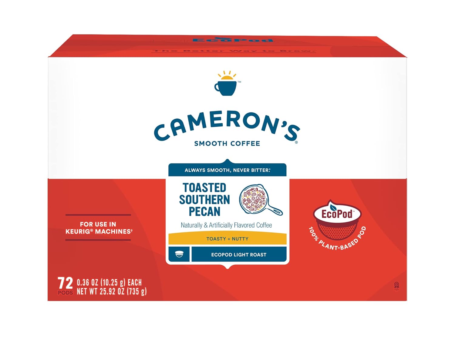Cameron’s Coffee Cápsulas de una sola porción, sabor a nuez del sur tostada, 72 unidades (paquete de 1)