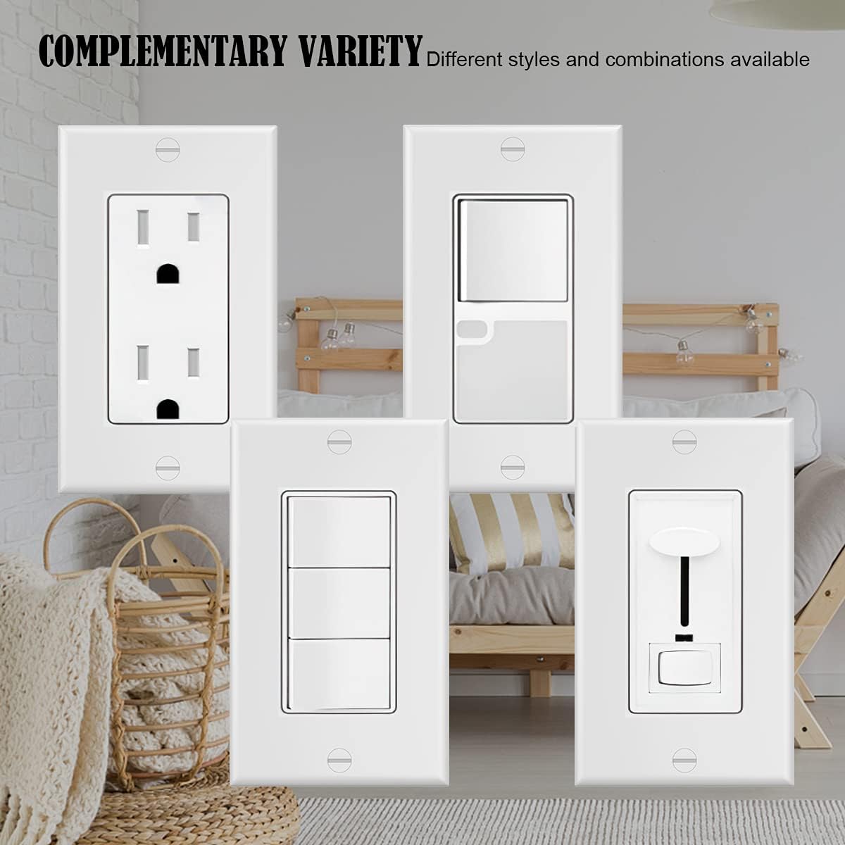 Placa decorativa de pared de 1 banda, cubierta de enchufe de receptáculo, para interruptores de luz, atenuadores, GFCI, receptáculo, salida USB,